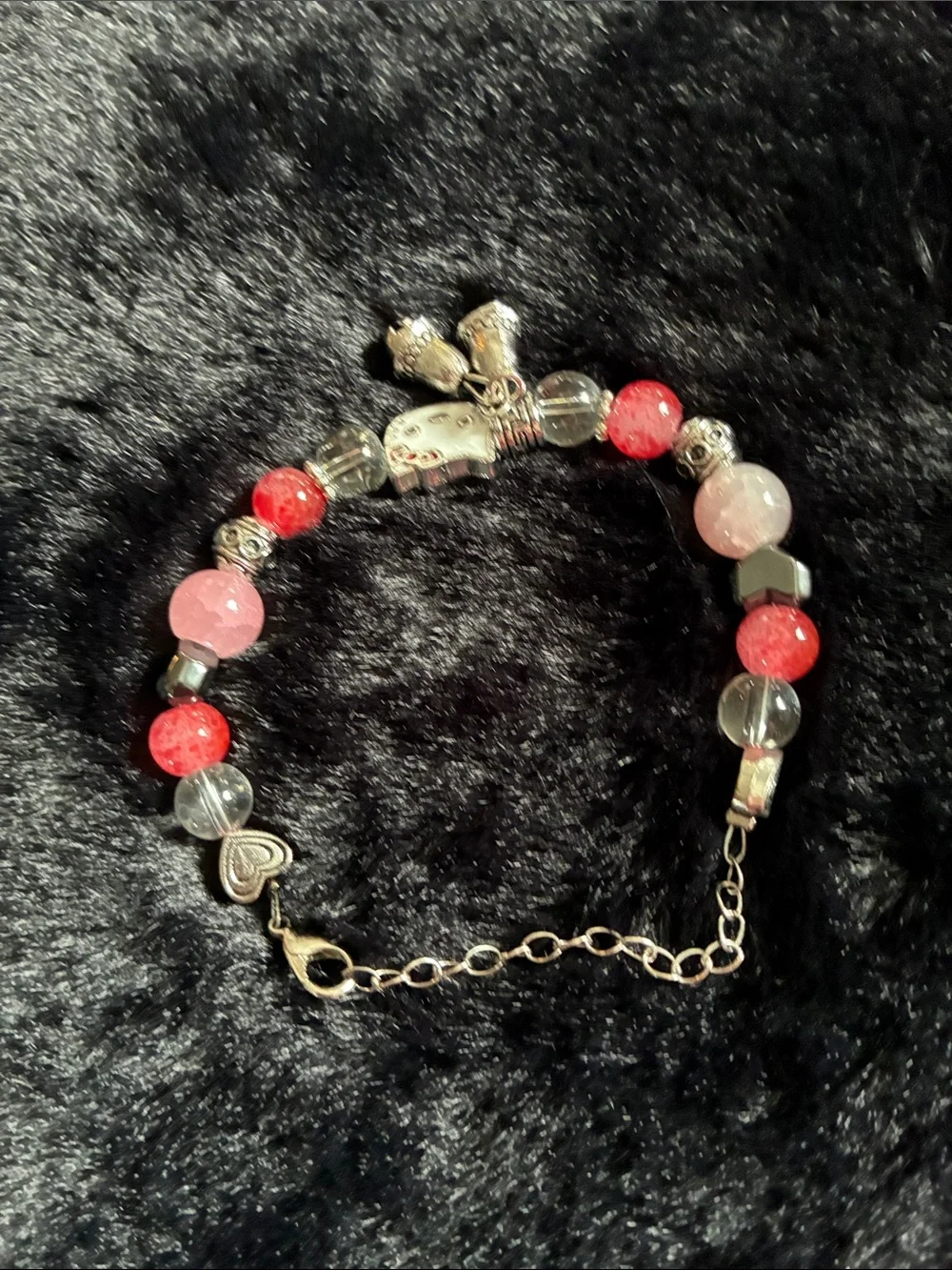 Hello Kitty Red, Clear & Pink Beaded Charm Bracelet